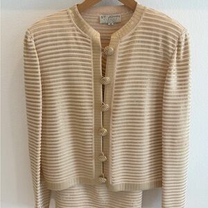 St. John Evening by Marie Gray Gold Striped Knit Skirt Suit – 2 Piece